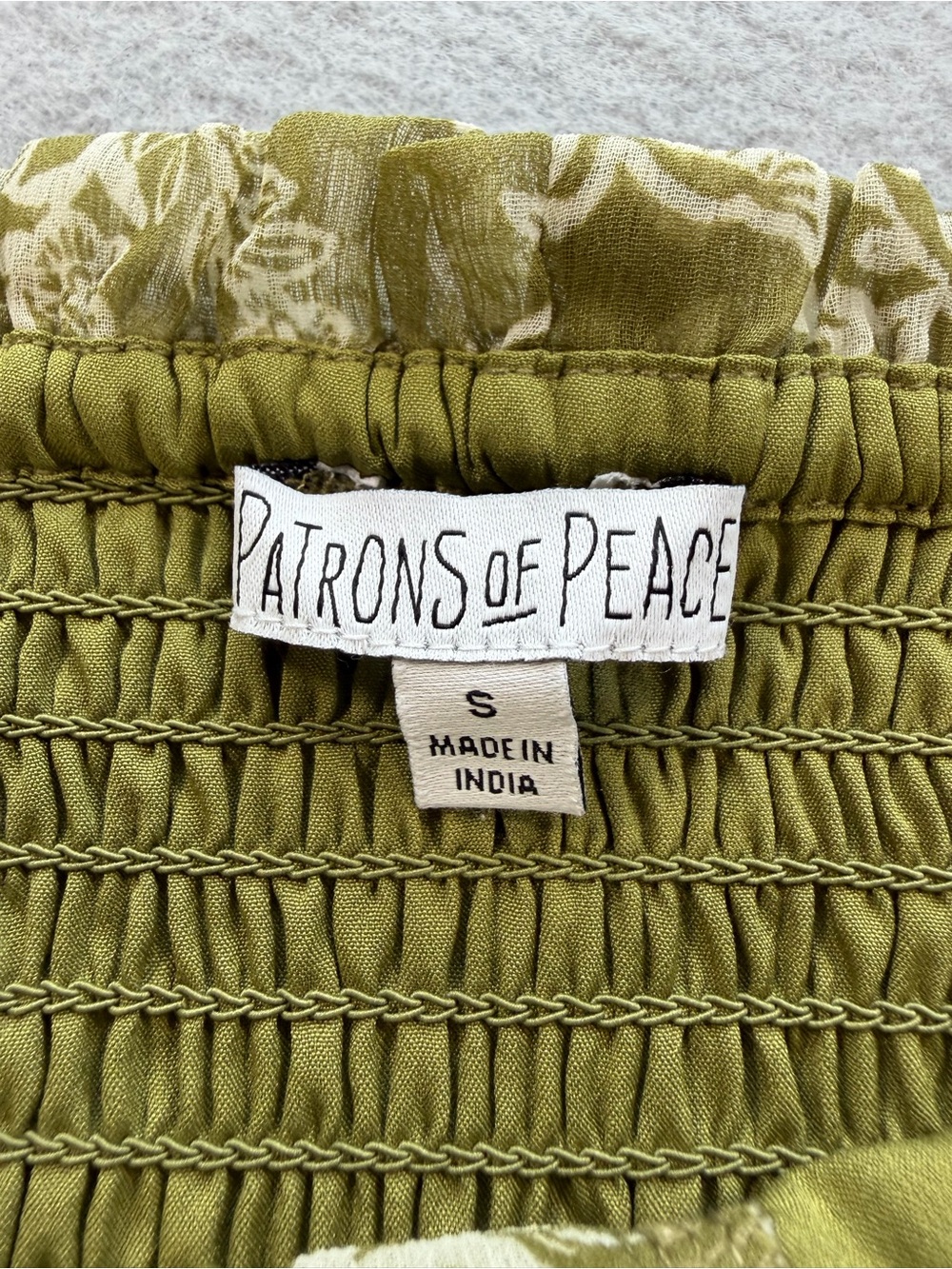 Patrons of Peace Olive Floral Boho Cottagecore Smocked Maxi Dress Small - Picture 10 of 11